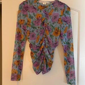 Veronica Beard Lavender and Mustard Floral Ruched Long-Sleeve Top